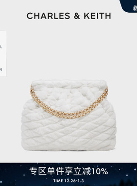 CHARLES&KEITH秋冬女包CK2-40671449-1柔软毛绒菱格链条流浪包女