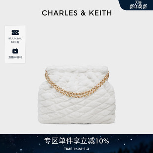 CHARLES&KEITH秋冬女包CK2 1柔软毛绒菱格链条流浪包女 40671449