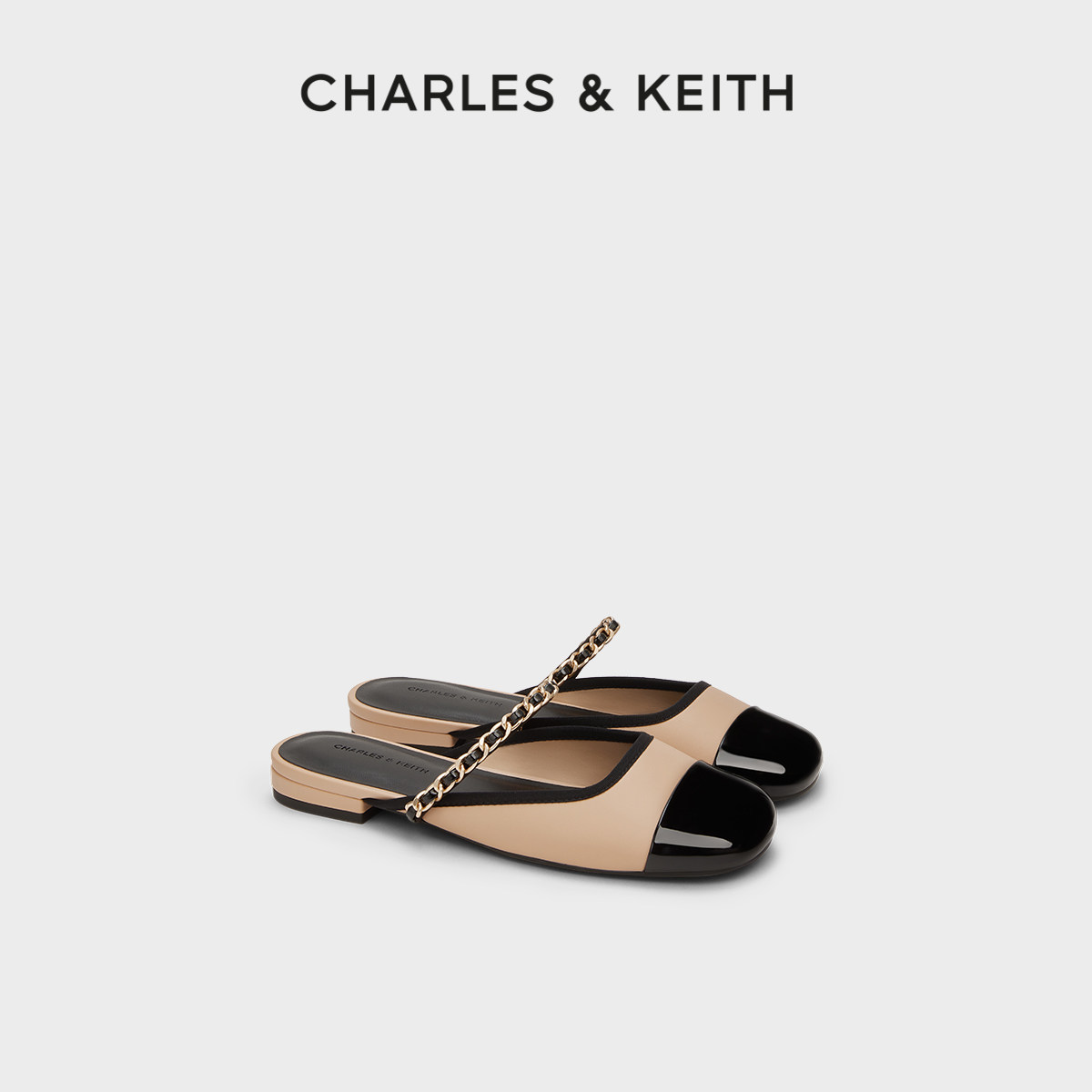CHARLES&KEITH夏季女鞋CK1-70381141时尚拼接链条平底穆勒鞋拖鞋