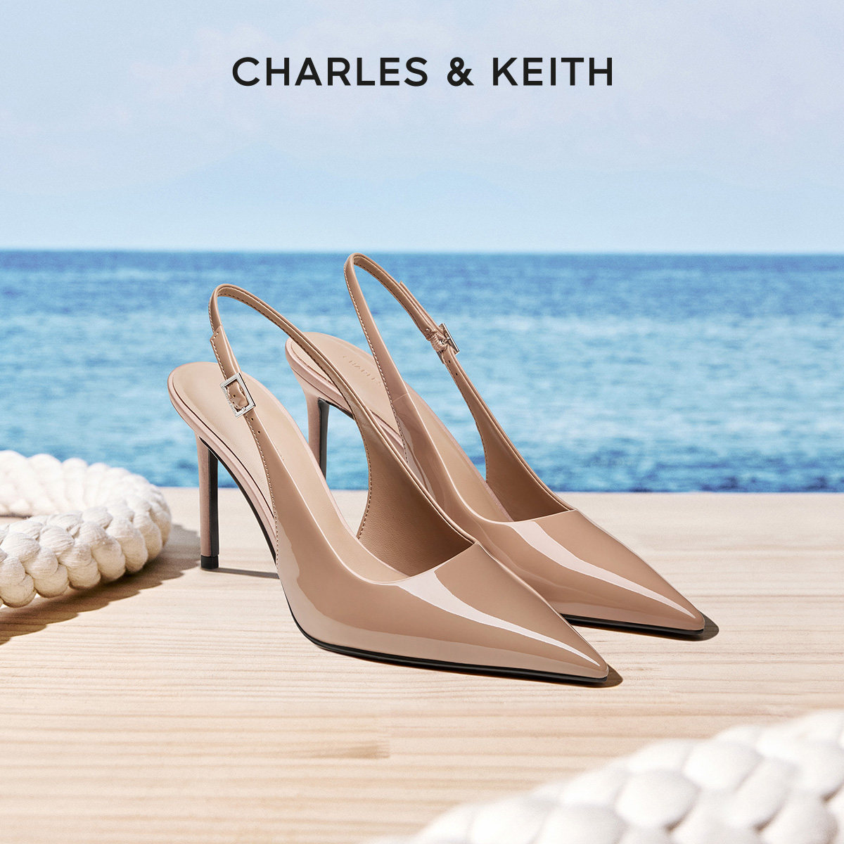 CHARLES&KEITH26春新款CK1-60280496漆皮尖头高跟鞋细跟凉鞋单鞋