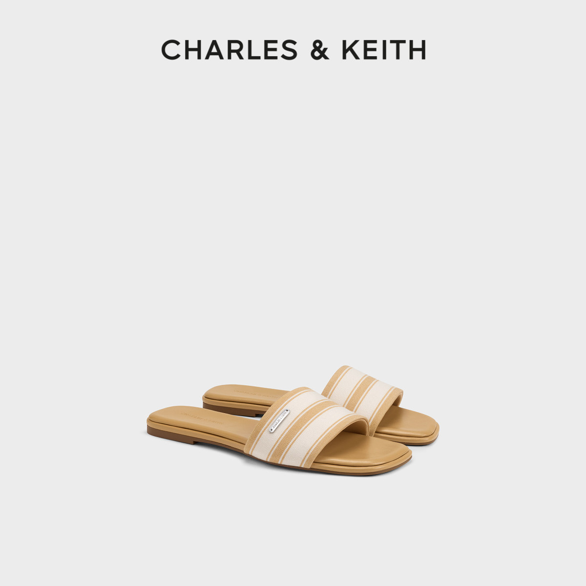 CHARLES&KEITH26夏季新款CK1-70381233方头条纹平底一字拖鞋凉鞋