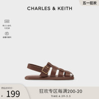 CHARLES&KEITH春夏女鞋CK1-71870005编织镂空复古学院风平跟凉鞋