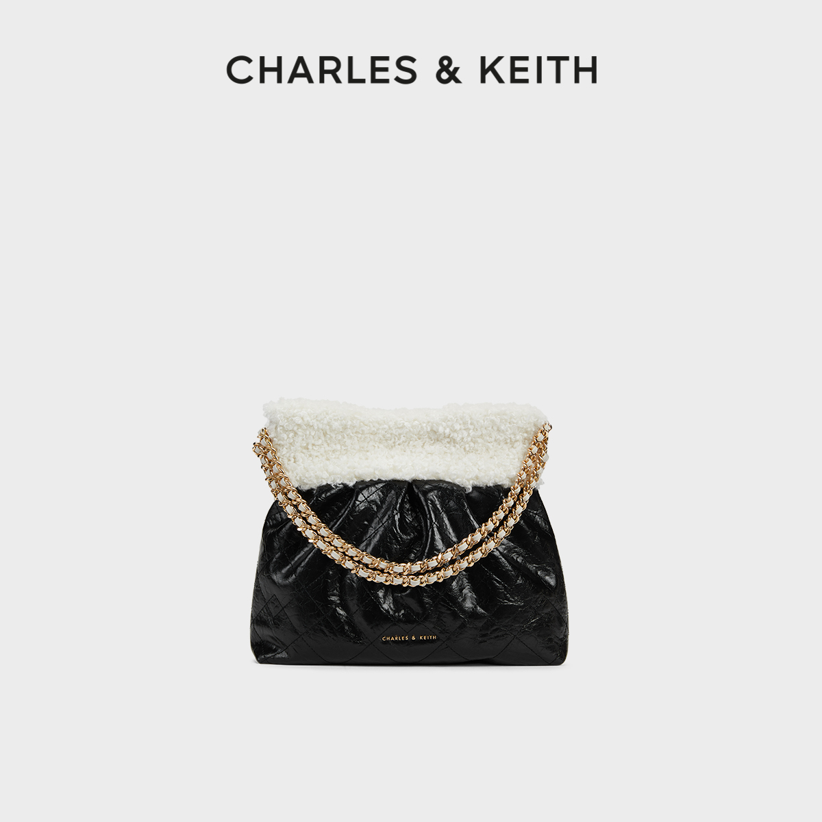 CHARLES&KEITH秋冬女包CK2-20671559链条单肩托特包流浪包中号女