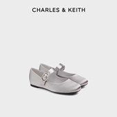 CHARLES&KEITH秋冬女鞋 平底缎面钻扣玛丽珍鞋 CK1 70900545法式