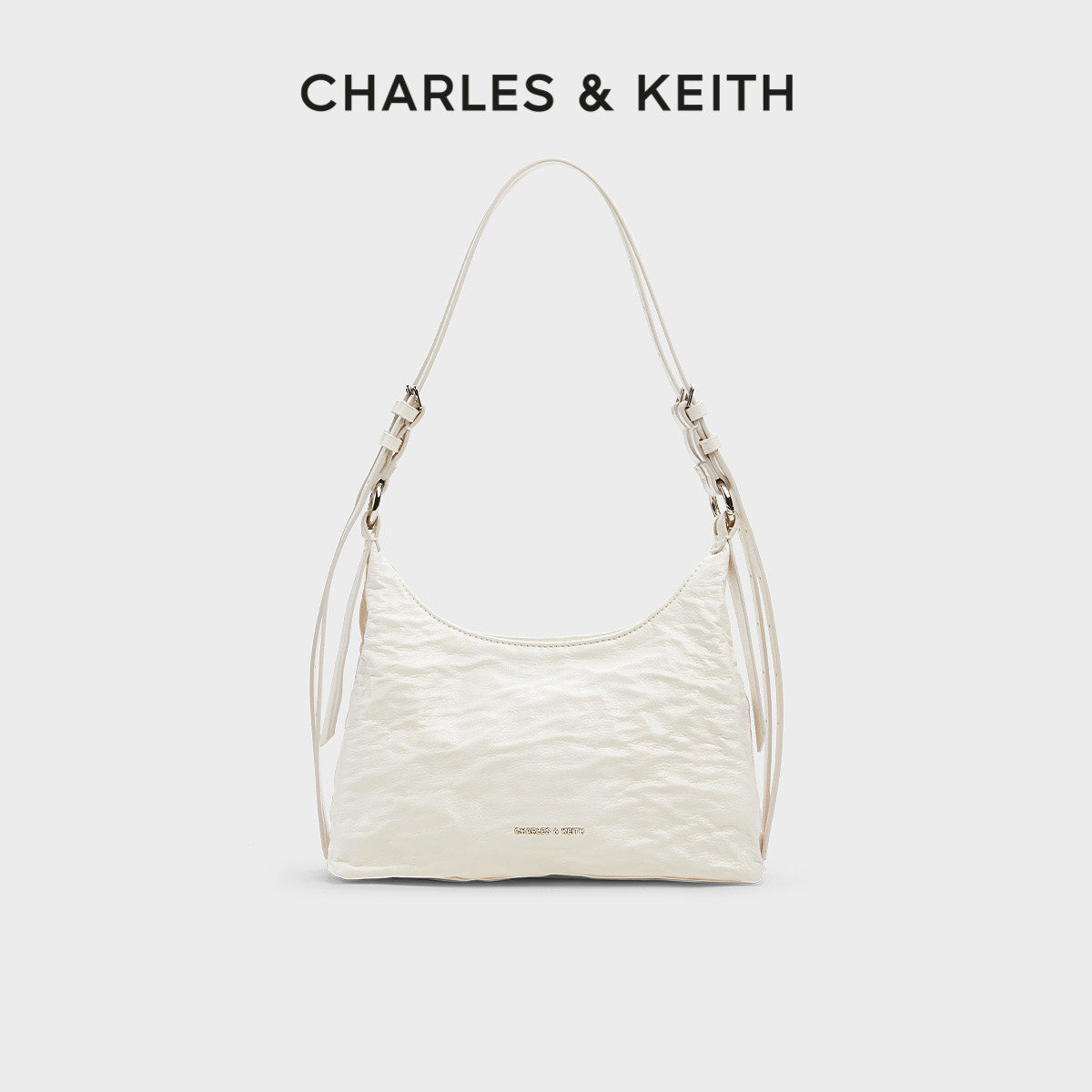 CHARLES&KEITH春季女包CK2-40271360褶皱油蜡皮手提单肩腋下包女