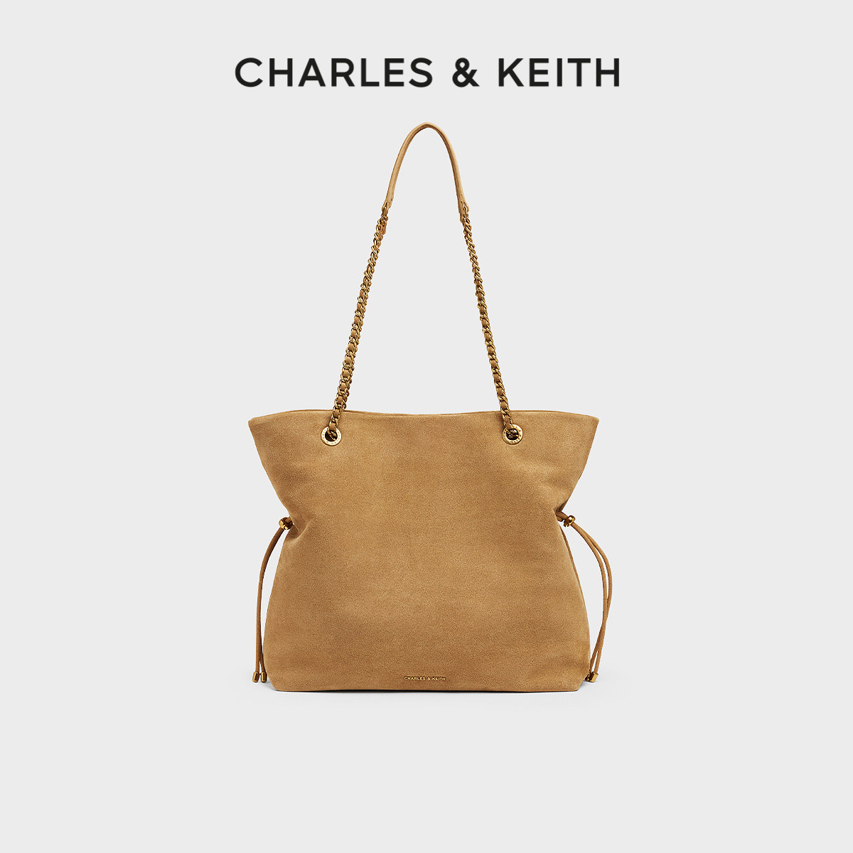 CHARLES&KEITH秋季女包CK2-20782654-1大号绒面大容量抽绳托特包