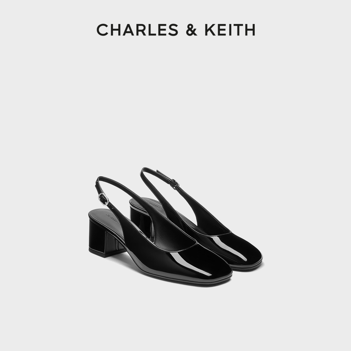 CHARLES&KEITH26春季新款CK1-60580334漆皮亮面粗跟包头凉鞋单鞋,女鞋,时装凉鞋,淘宝优惠券,粉丝福利购,淘宝优惠卷
