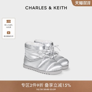 CHARLES&KEITH秋冬女鞋CK1-90280077平底毛绒保暖雪地靴棉鞋短靴