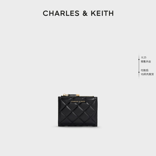 CHARLES&KEITH秋季女包CK6-10770729菱格纹多卡位短款钱包零钱包