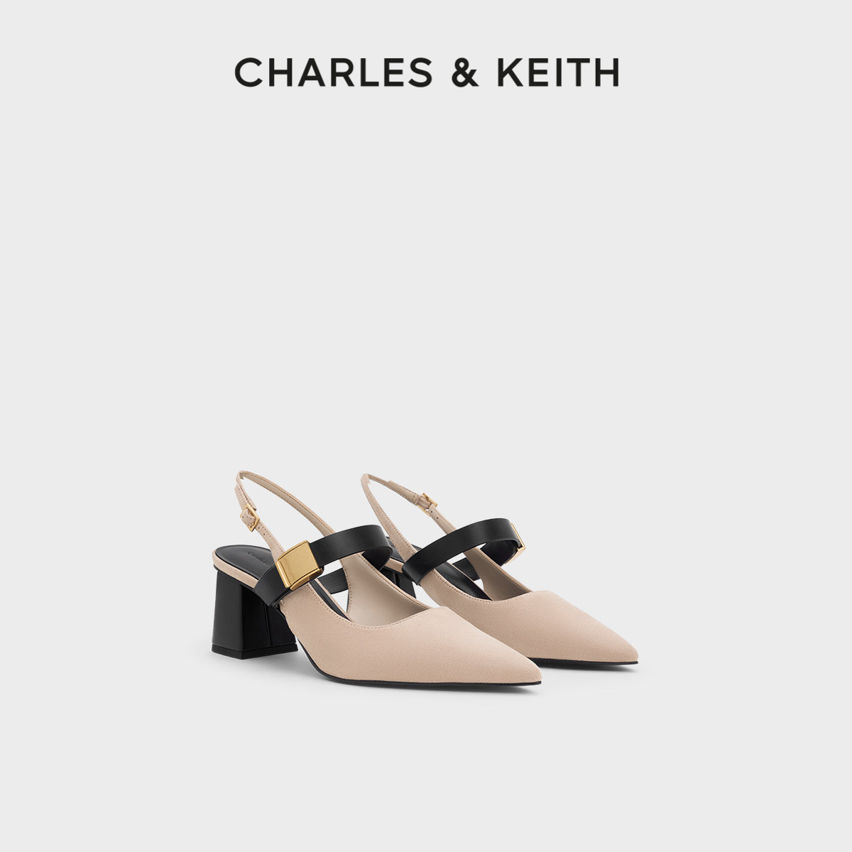 CHARLES&KEITH夏季女鞋CK1-61720210尖头高跟金属扣凉鞋高跟鞋