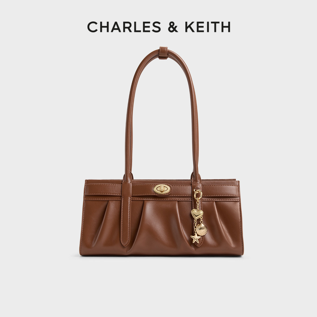 CHARLES&KEITH26夏新款CK2-30671887褶皱金属贝壳包挂单肩腋下包