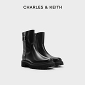 CHARLES&KEITH25秋新款 CK1 90920160圆头厚底拉链皮带扣机车短靴