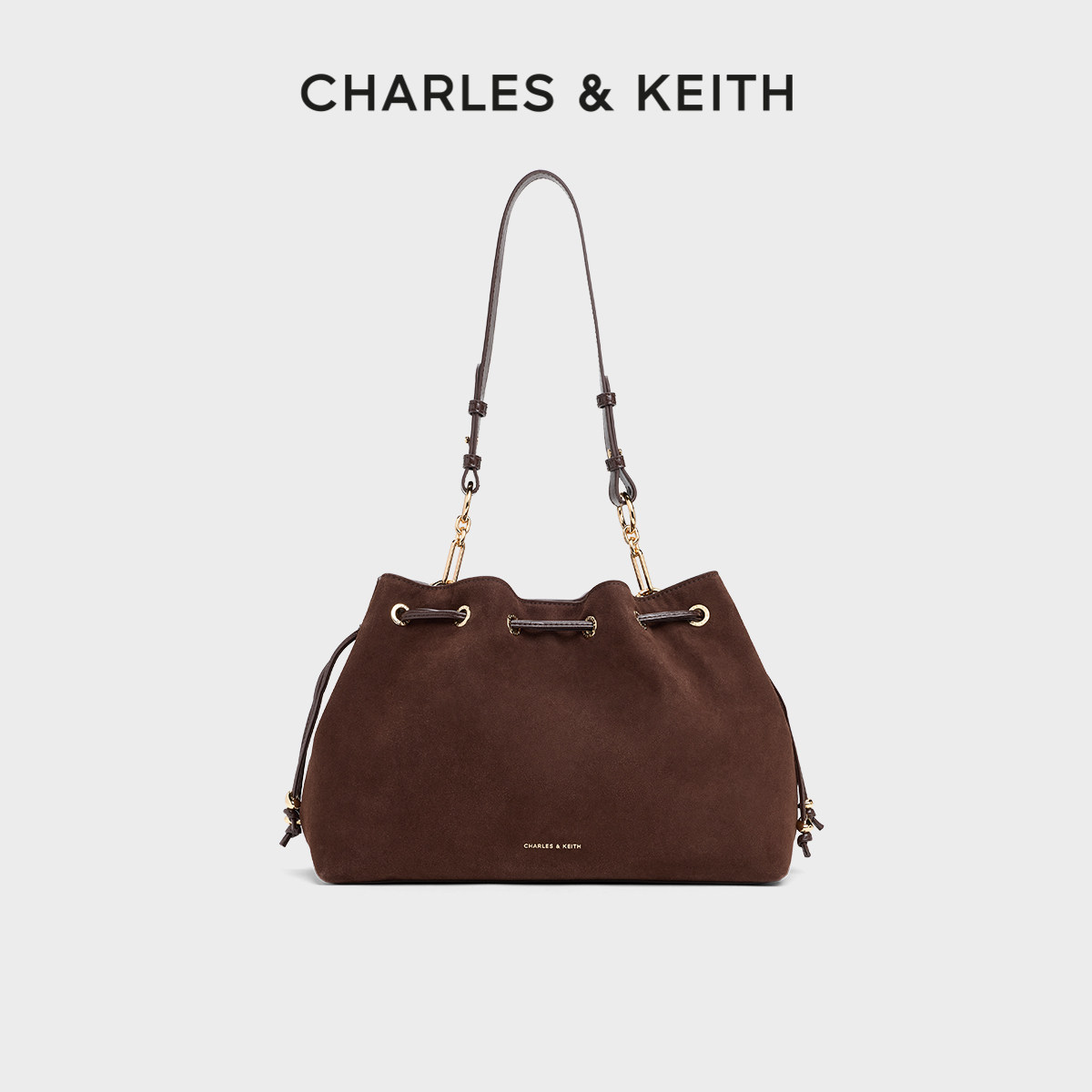 CHARLES&amp;KEITH26春新款CK2-30782795-1通勤抽绳绒面大容量托特包