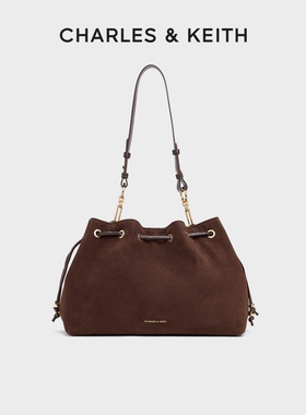 CHARLES&KEITH26春新款CK2-30782795-1通勤抽绳绒面大容量托特包