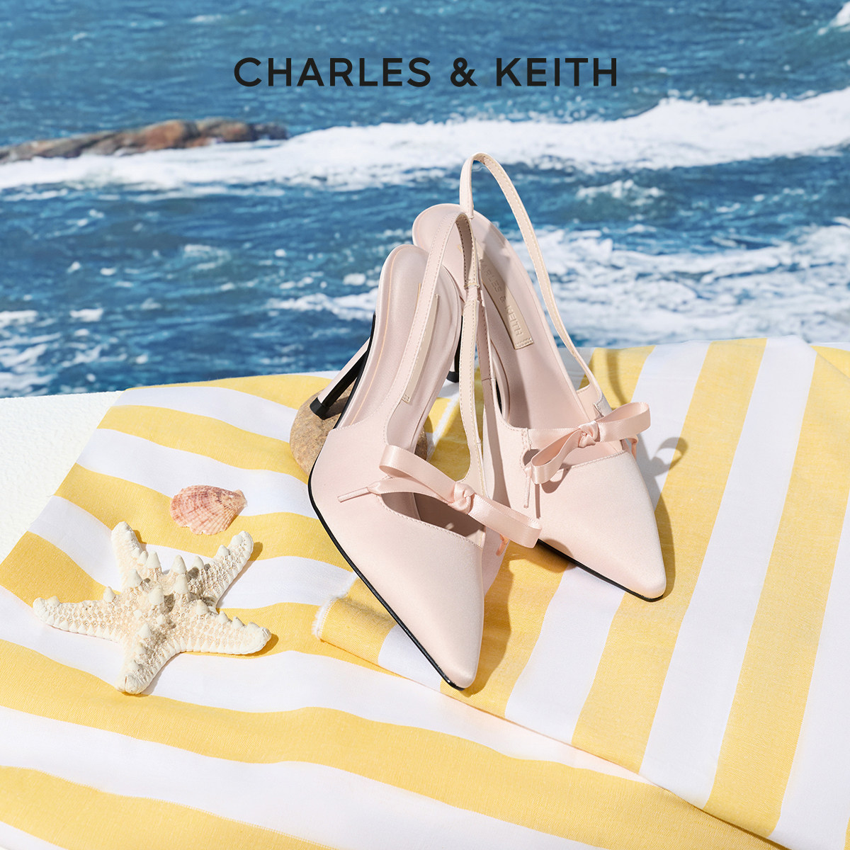 【618推荐】CHARLES&KEITH女CK1-60361556缎面蝴蝶结尖头凉鞋婚鞋