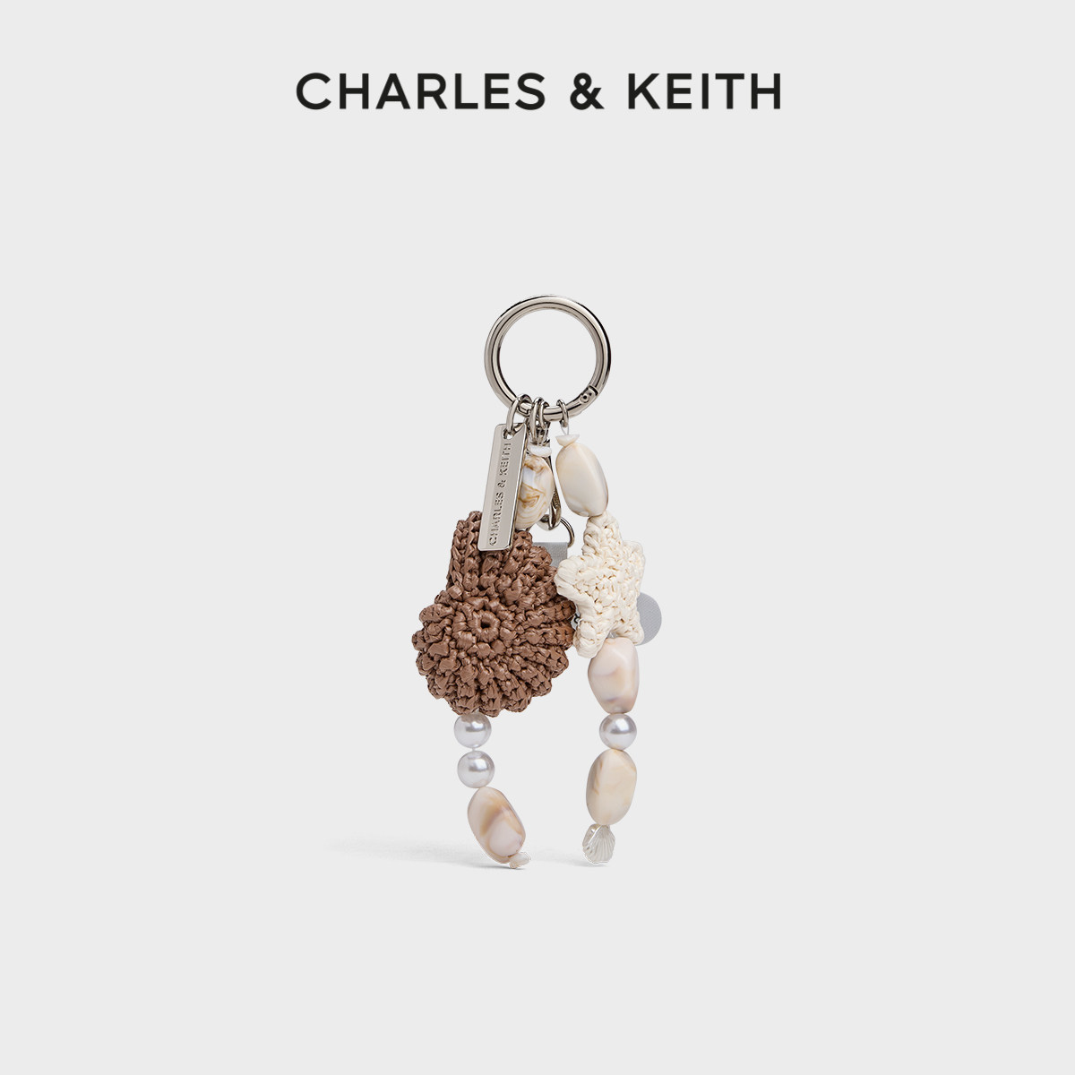 CHARLES&KEITH26夏新款CK8-10870086编织海螺包挂件钥匙扣手机链