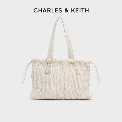 CHARLES&KEITH25秋新款CK2-30271558-1大容量抽绳褶皱单肩托特包