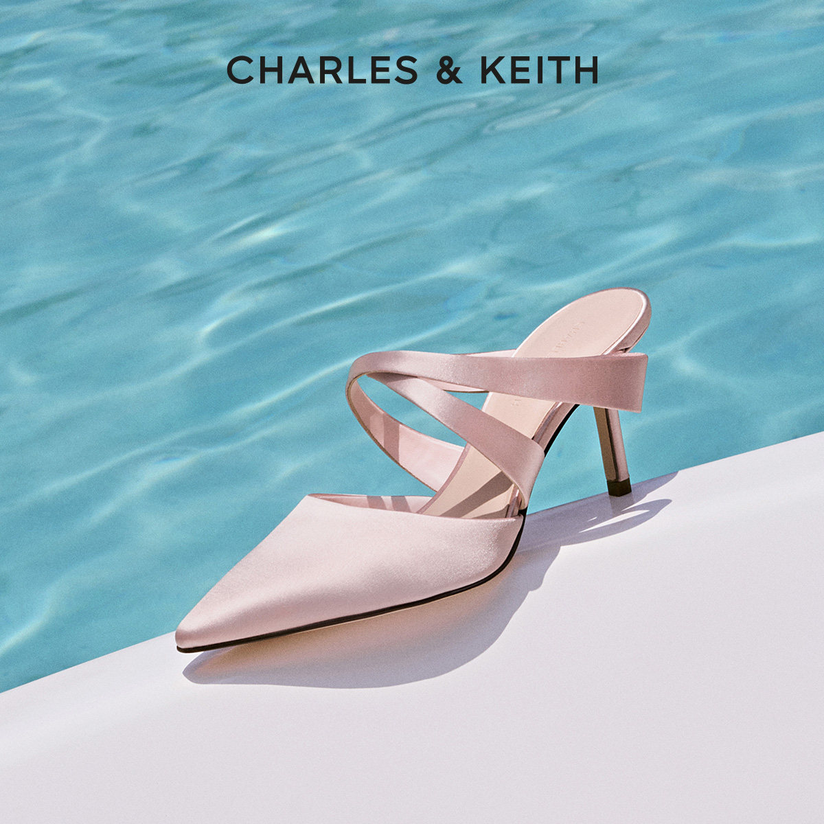CHARLES&KEITH26夏新款CK1-60361619缎面尖头高跟穆勒鞋包头拖鞋