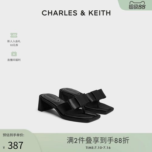 立体蝴蝶结 舒适粗跟 夹趾凉拖