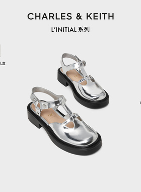 CHARLES&KEITH24春新款SL1-71790024英伦风圆头真皮玛丽珍凉鞋女