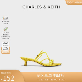 61720104女士交叉绊带饰方头高跟凉鞋 CK1 CHARLES&KEITH春夏女鞋