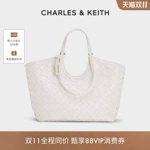 CHARLES&KEITH秋季女包CK2-30701583复古编织大容量托特包腋下包