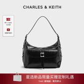CHARLES&KEITH25秋新款 CK2 40782622大容量油蜡皮hobo斜挎腋下包