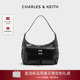 CHARLES&KEITH25秋新款 CK2 40782622大容量油蜡皮hobo斜挎腋下包
