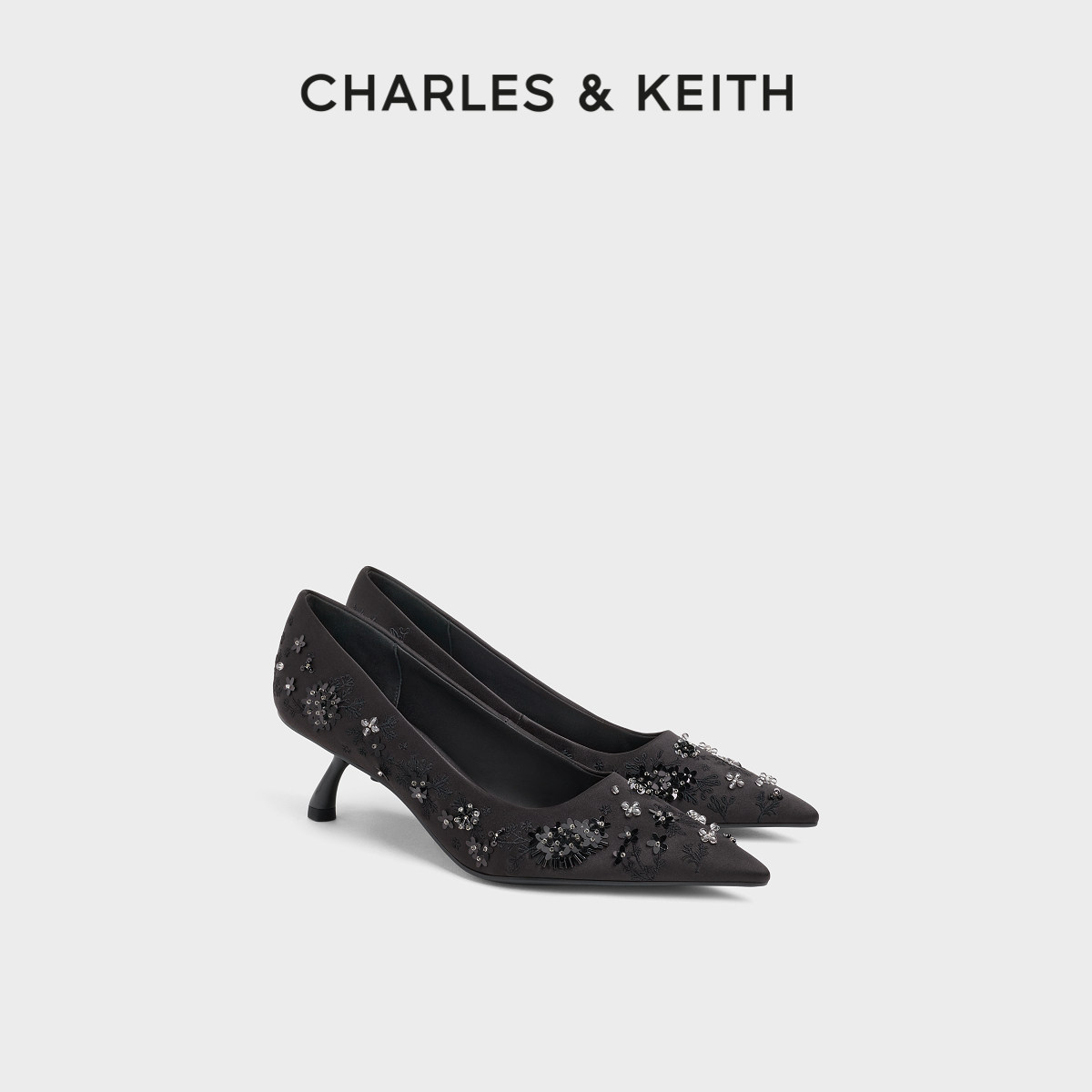 CHARLES&KEITH26冬新款CK1-60361646时尚缎面亮片高跟鞋单鞋婚鞋