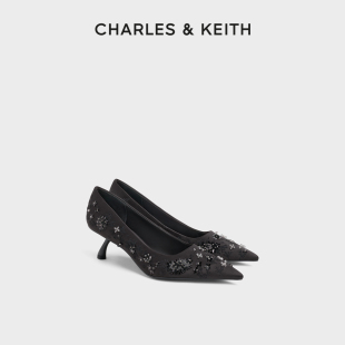 CHARLES&KEITH26冬新款CK1-60361646时尚缎面亮片高跟鞋单鞋婚鞋