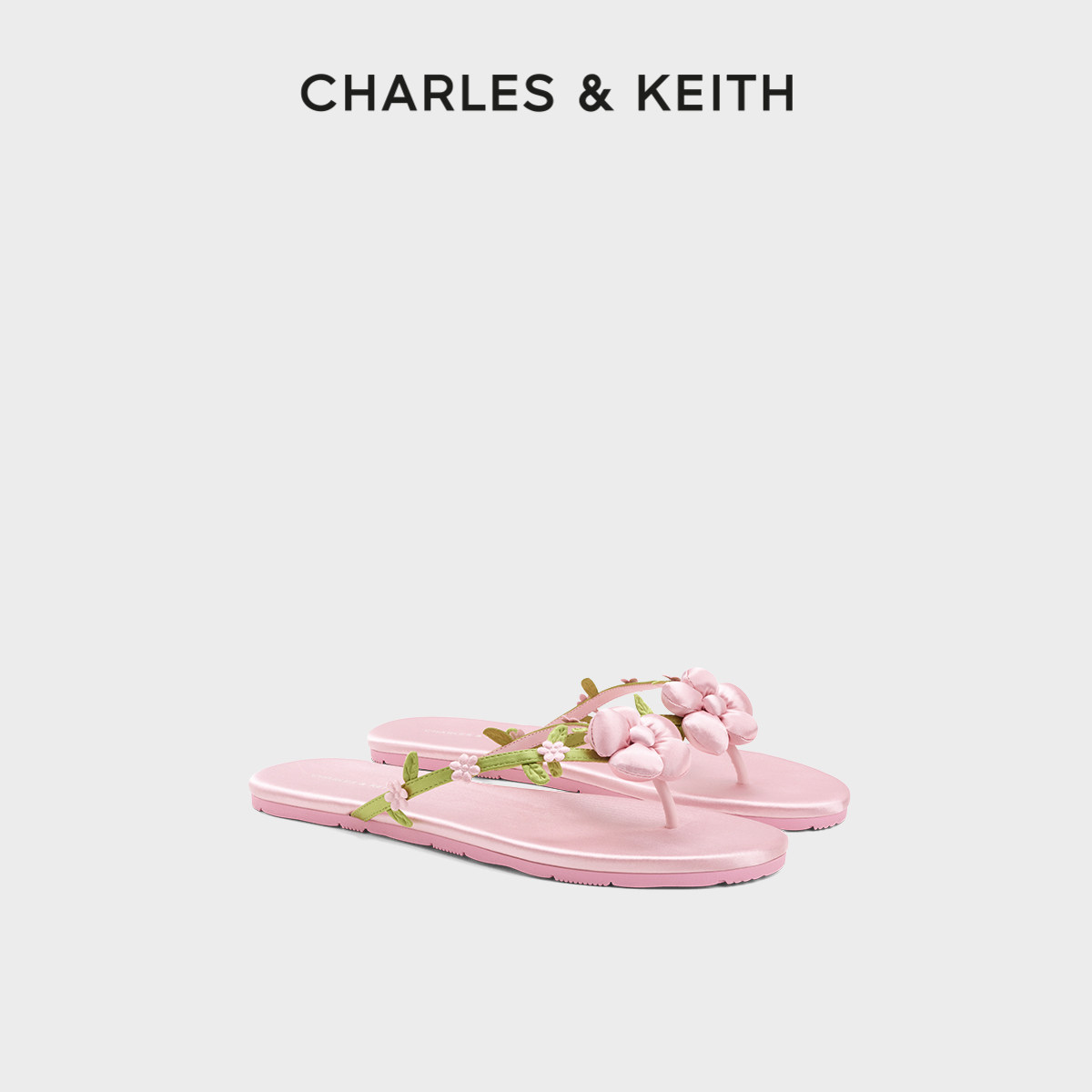 CHARLES&KEITH26春新款CK1-70920221花朵系列度假风平底夹趾凉拖