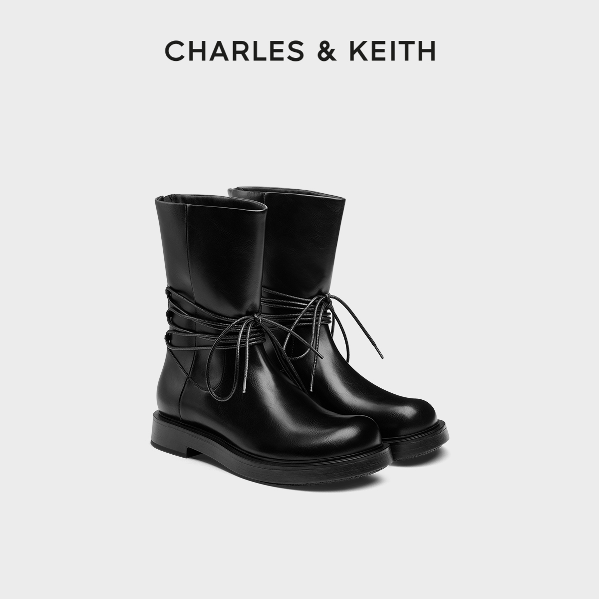 复古圆头 厚底骑士靴 后拉链