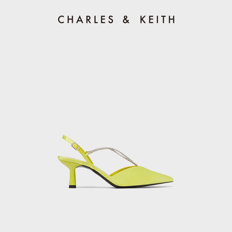 CHARLES&KEITH秋冬女鞋CK1-60280331女士半宝石链条尖头高跟凉鞋