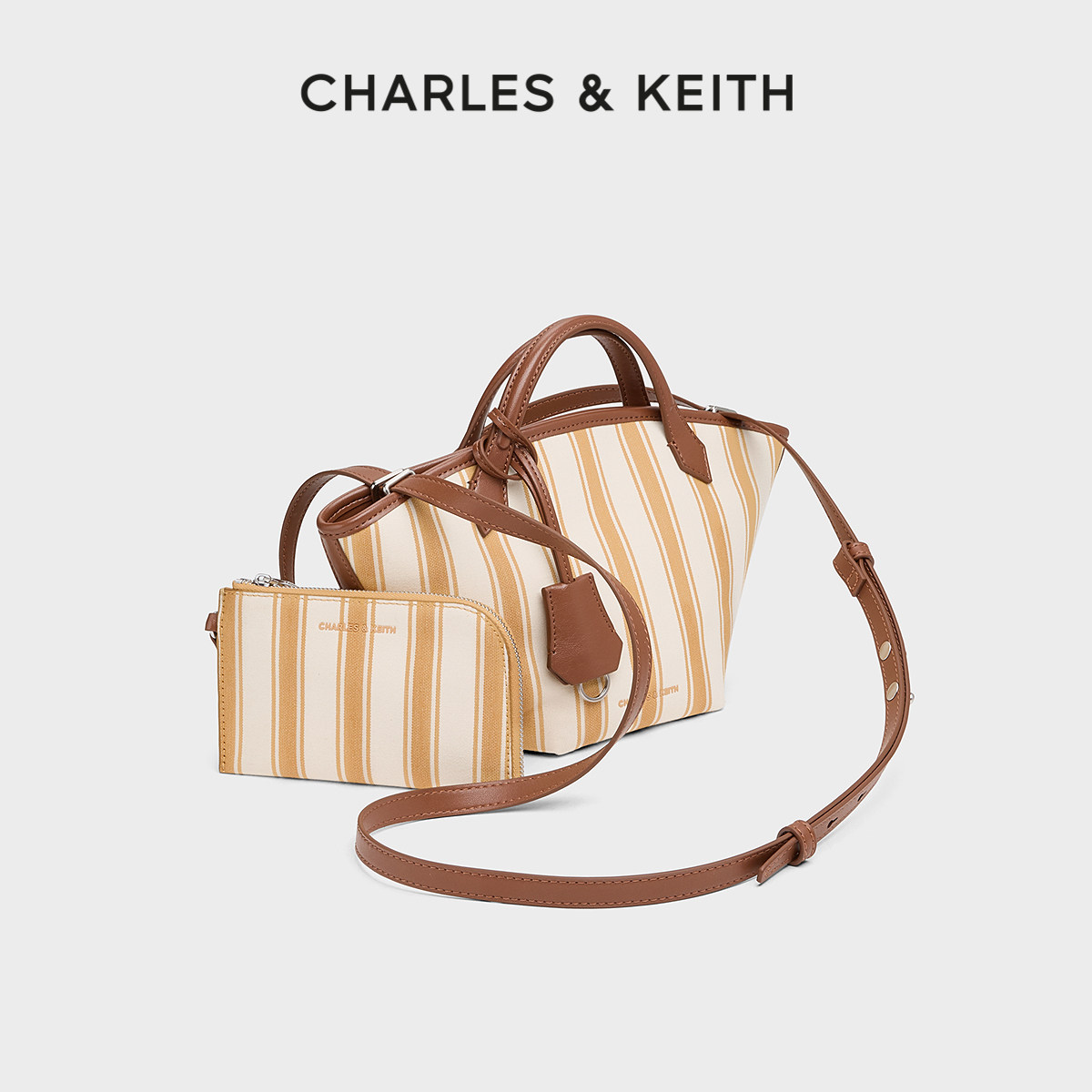 CHARLES&KEITH26夏新款CK2-30160257-1小号条纹大容量帆布托特包