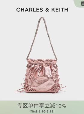 CHARLES&KEITH春季女包CK2-60782390-B蝴蝶结绑带双肩链条流浪包