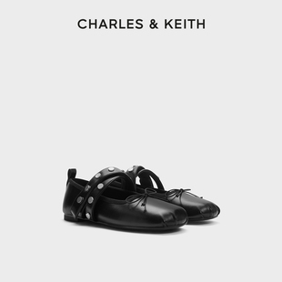 CHARLES&KEITH25秋季 新款 CK1 70381146圆头平底铆钉芭蕾玛丽珍鞋