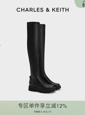 CHARLES&KEITH冬女靴CK1-90360398厚底加绒过膝靴长筒瘦瘦靴女