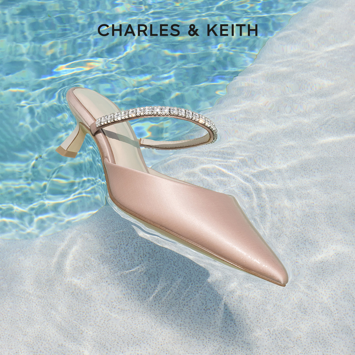 【毕业礼物】CHARLES&KEITH女CK1-60920353亮钻尖头高跟穆勒拖鞋