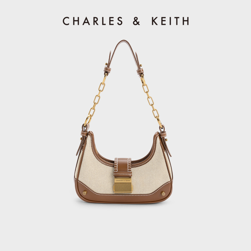 CHARLES&KEITH23秋冬新款CK2-40271053拼接链条腋下包月亮包女包