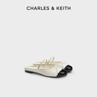 CHARLES&KEITH24夏新款 71720069平底蝴蝶结拼色包头半拖鞋 女 CK1