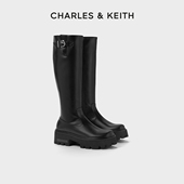 CHARLES&KEITH秋冬女鞋 CK1 90380145简约厚底侧拉链高筒骑士靴