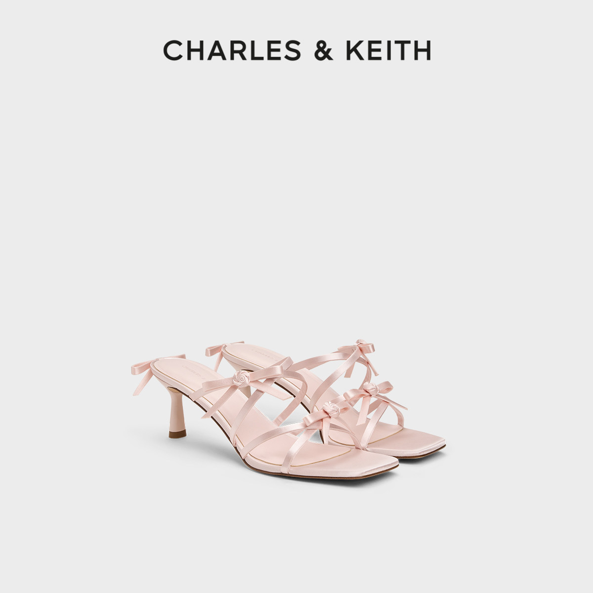 CHARLES&KEITH秋季女鞋CK1-60920425蝴蝶结细带高跟鞋露趾凉鞋图片