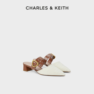 CHARLES&KEITH24夏新款 外穿 60580278一字带尖头粗跟穆勒拖鞋 CK1