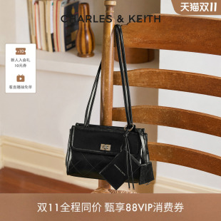 CHARLES&KEITH26冬新款CK2-30151763菱格托特包卡包挂小号腋下包
