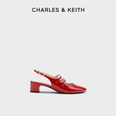 CHARLES&KEITH24春新款CK1-60920370-1漆皮玛丽珍粗跟包头凉鞋女