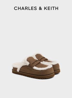 CHARLES&KEITH25冬新款CK1-70381168厚底毛绒勃肯拖鞋懒人包头拖