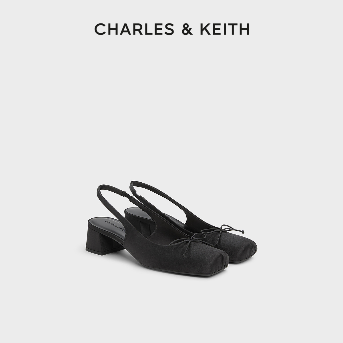 CHARLES&KEITH25夏新款CK1-60361560方头粗跟蝴蝶结凉鞋芭蕾舞鞋