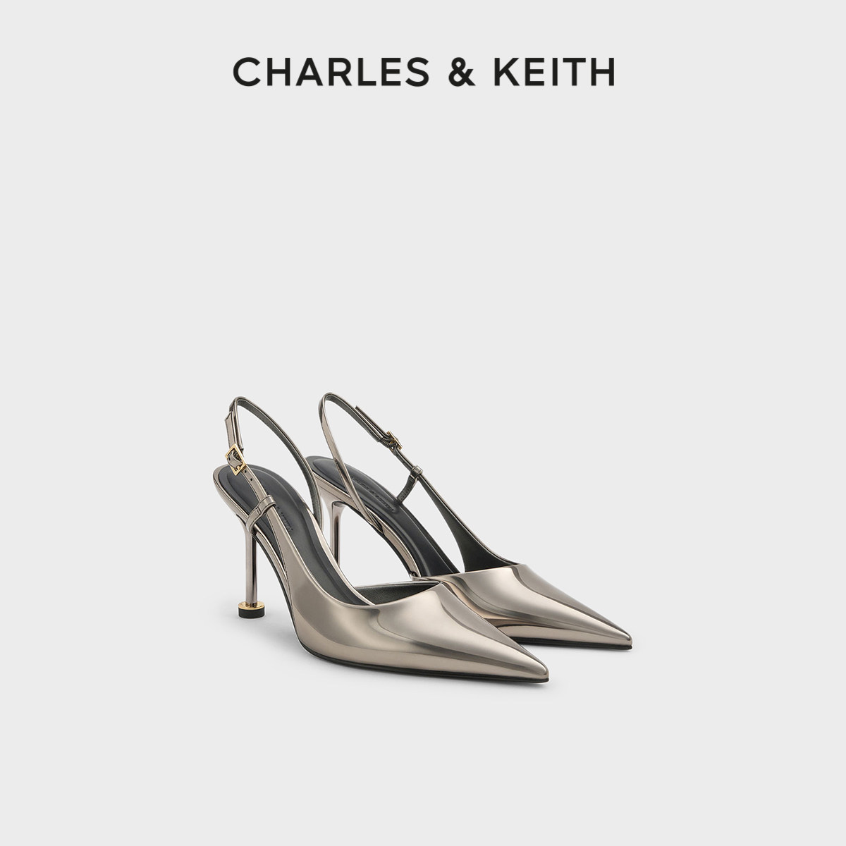 CHARLES&KEITH26夏季新款CK1-60280477漆皮尖头斑马纹高跟凉鞋女