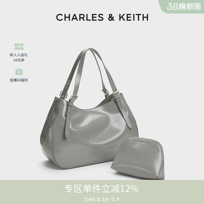 CHARLES&KEITH春季女包CK2-30271408光面大容量子母手提托特包