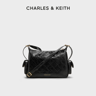 CHARLES&KEITH25秋新款 20671802油蜡皮大容量菱格单肩斜挎包 CK2